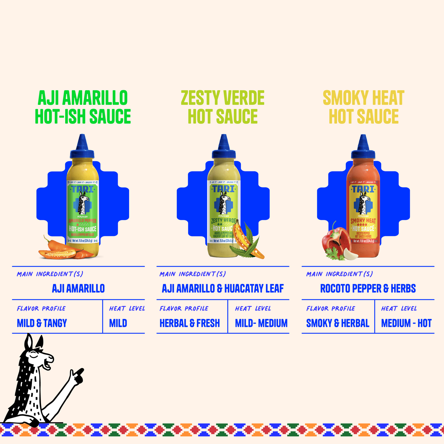 3pk Tari Variety Pack - Ají Amarillo & Verde & Smoky - 11.8 oz each