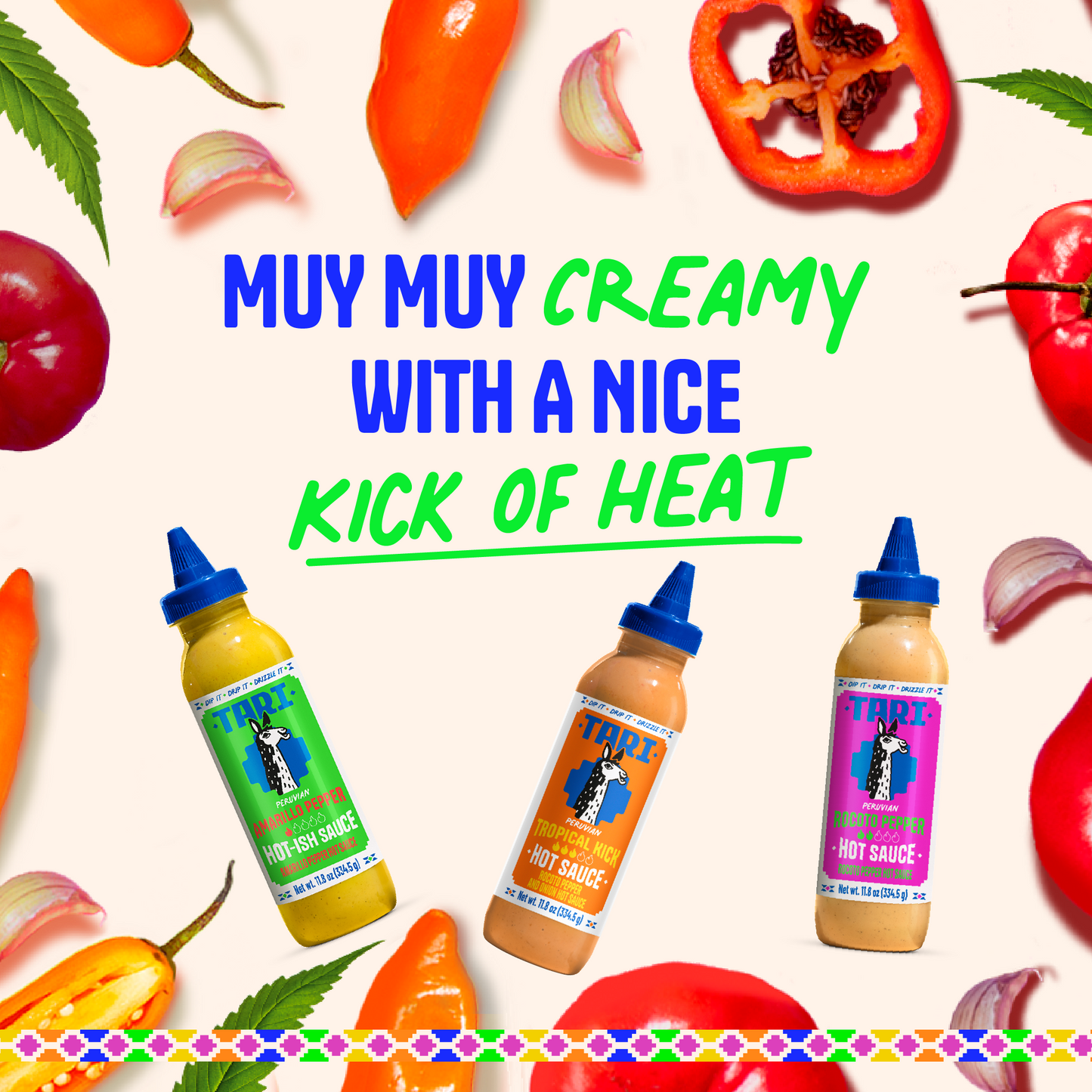 Gift Pack - Tote Bag, Llama & 3 Flavors: Rocoto, Ají Amarillo & Tropical - 11.8oz each