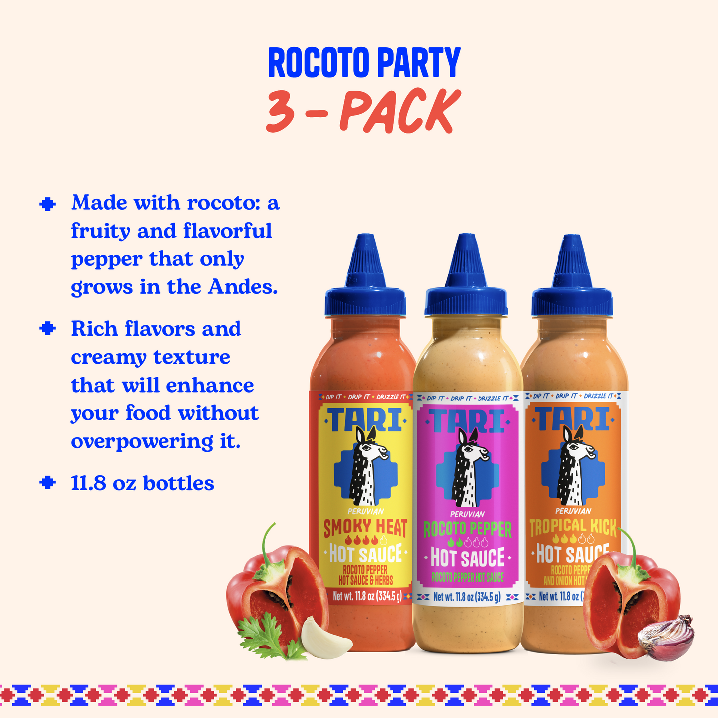 3pk Tari Variety Pack - Rocoto & Smoky & Tropical - 11.8 oz each