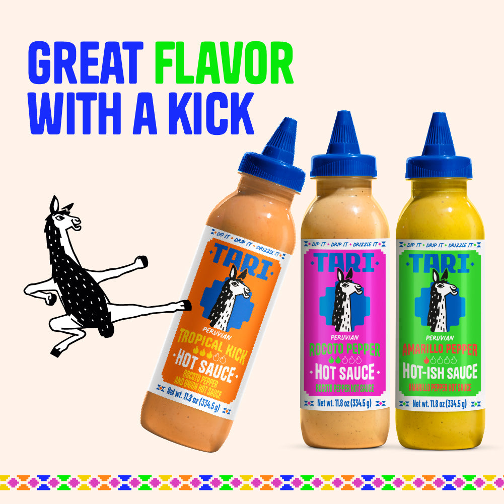 Gift Pack - Tote Bag, Llama & 3 Flavors: Rocoto, Ají Amarillo & Tropical - 11.8oz each