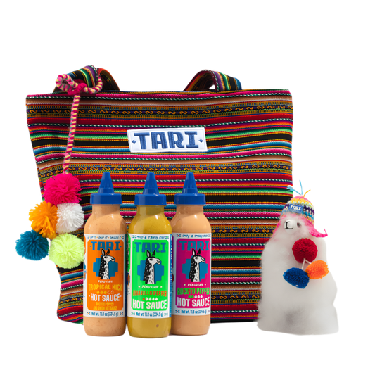 Gift Pack - Tote Bag, Llama & 3 Flavors: Rocoto, Ají Amarillo & Tropical - 11.8oz each