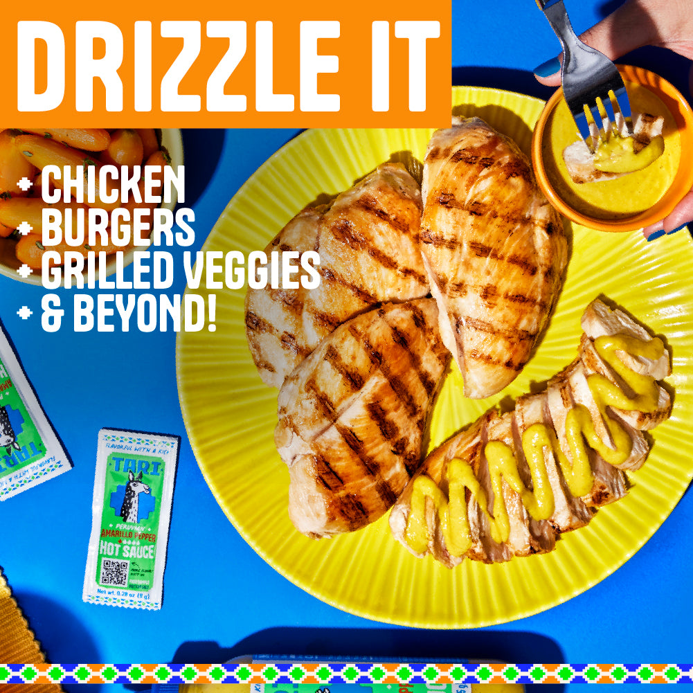 Tari Amarillo Original Hot Sauce Packets | Creamy with a Mild & Tangy Kick | Perfect Single-Serve Size for Chicken, Fish, Fries, Noodles, and more | 0.28 Oz (250 Packets)